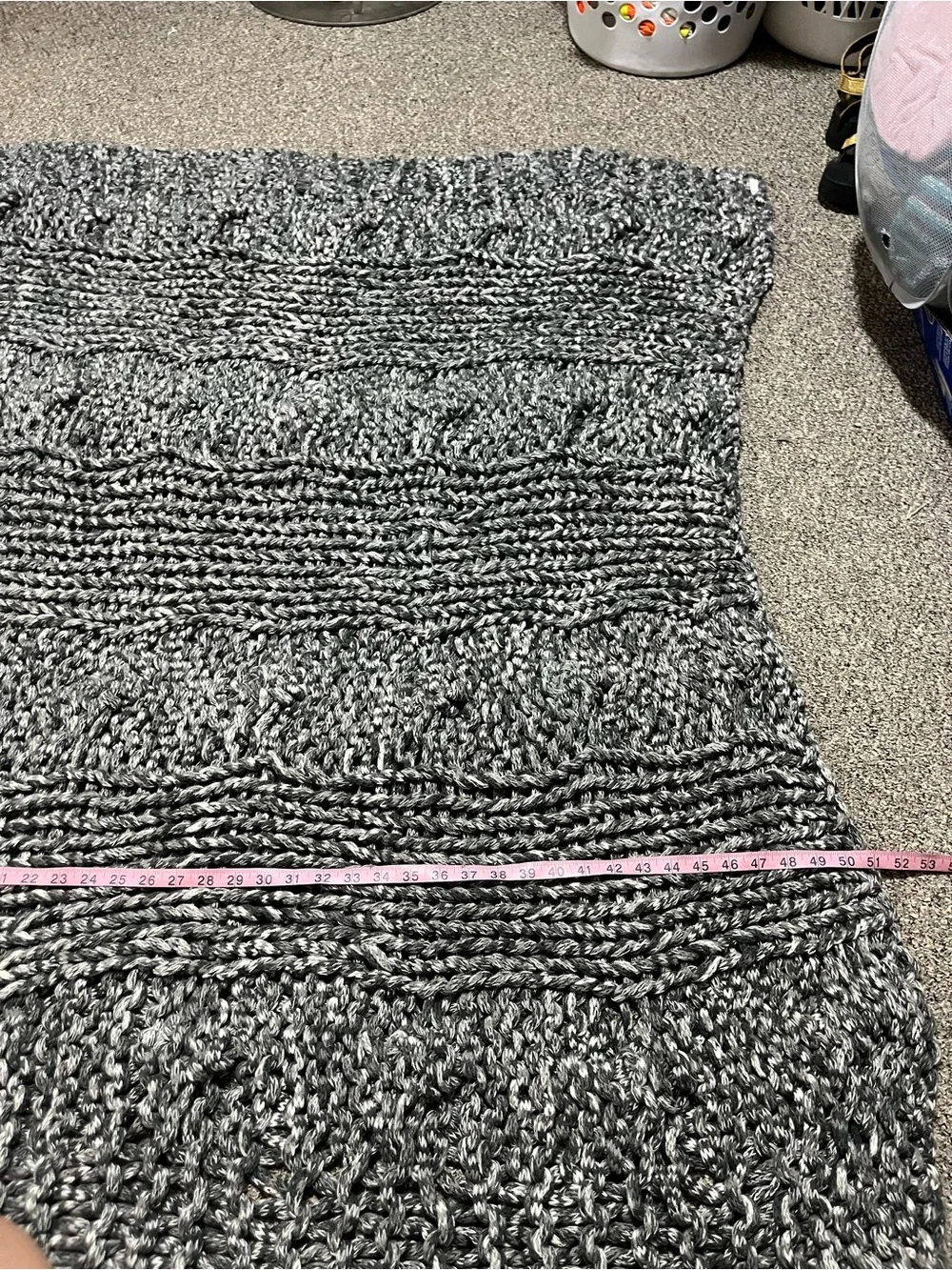 Pottery Barn Chunky Thick Throw Blanket Open Weave Knit Crochet Charcoal Marled